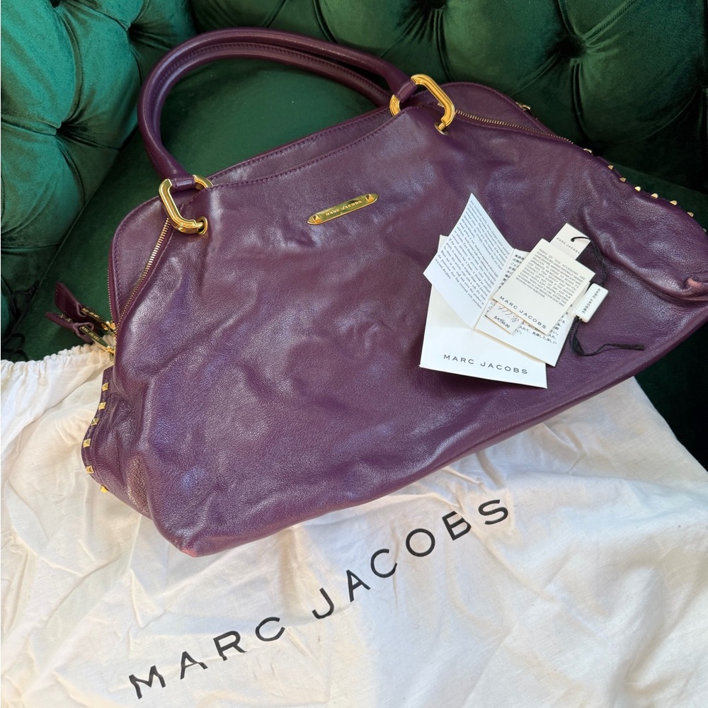 Marc Jacobs Plum Leather Top-Handle Tote with Gold Hardware - Picture 4 of 4